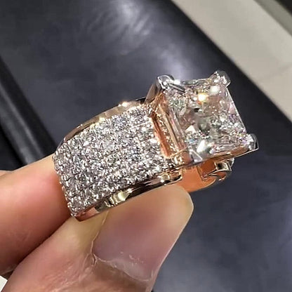 Jzora handmade 5ct princess cut moissanite men's wide band sterling silver ring