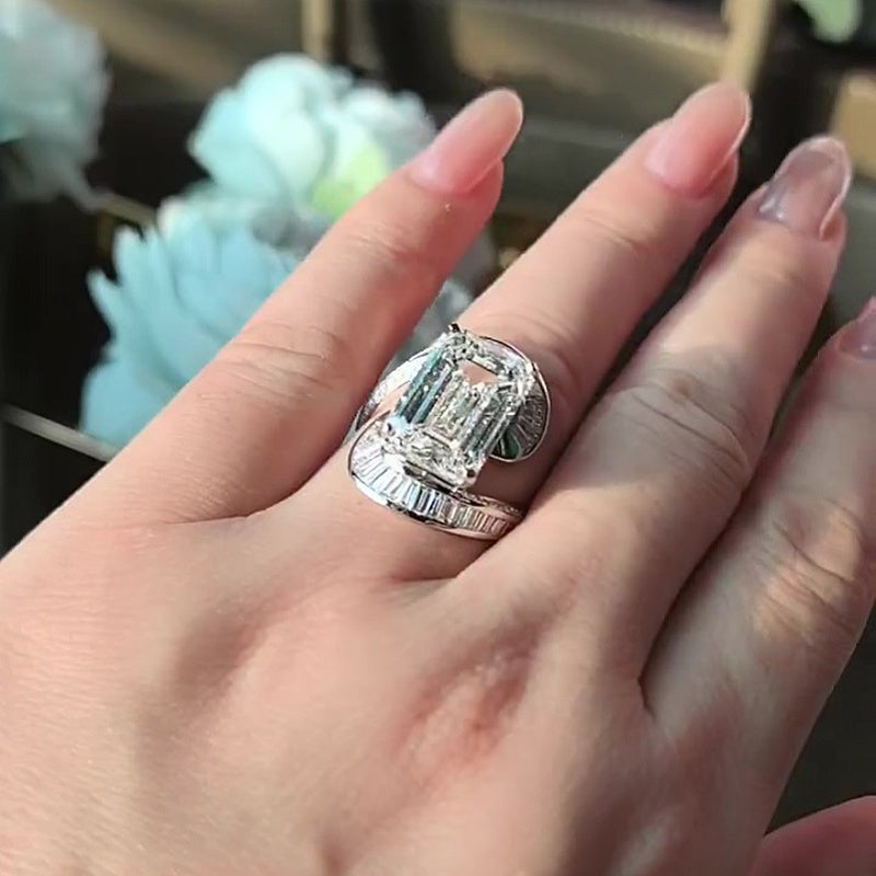 Jzora Handmade 10ct Emerald-Cut Celestial Orbit Statement Ring