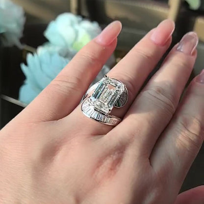 Jzora Handmade 10ct Emerald-Cut Celestial Orbit Statement Ring