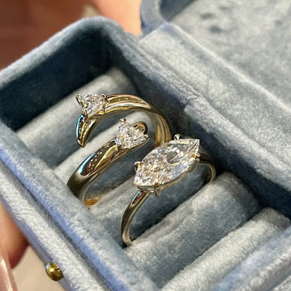 Jzora handmade elegant & brilliant marquise cut 2pcs sterling silver ring set