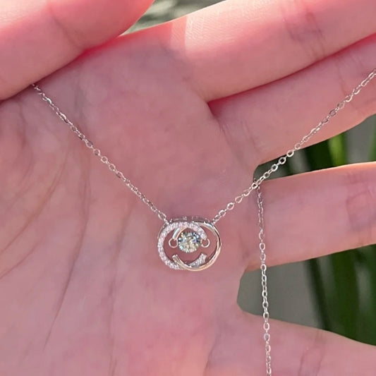 Jzora handmade elegant & sparkling round cut moissanite sterling silver necklace