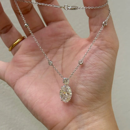 Jzora handmade sparkling oval cut droplet of eternity moissanite sterling silver necklace