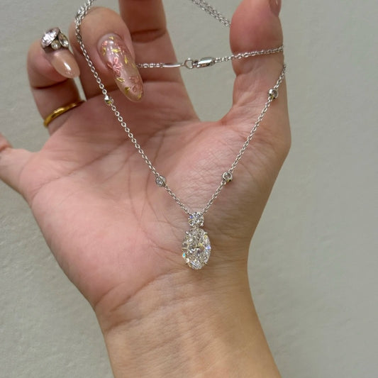 Jzora handmade sparkling oval cut droplet of eternity moissanite sterling silver necklace
