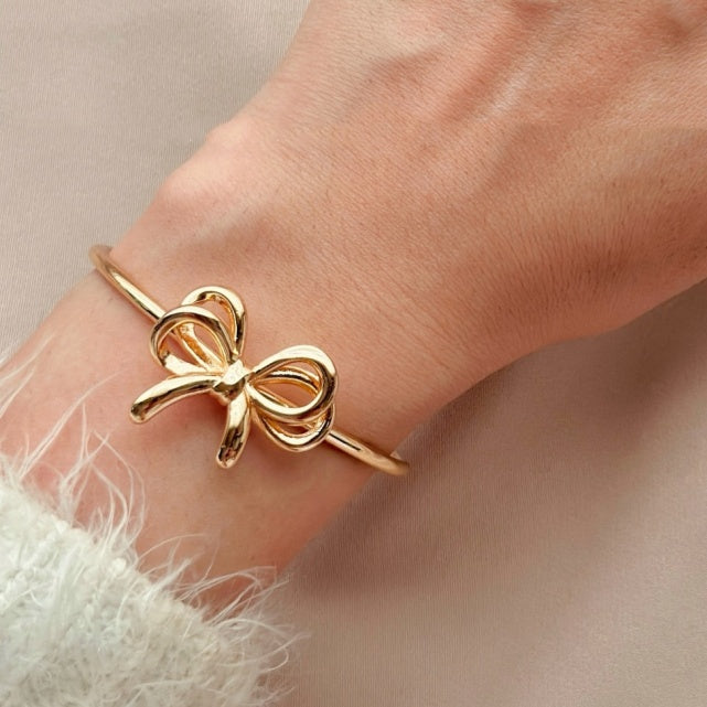 Jzora handmade gold bow sterling silver open  bracelet