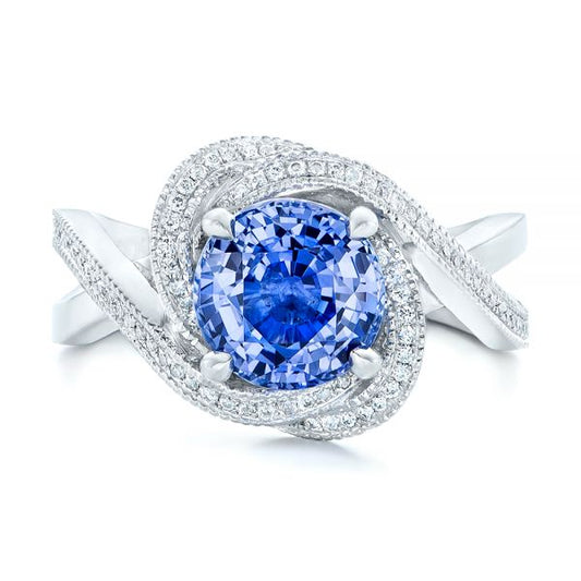 Jzora handmade sapphire 3ct round cut exquisite sterling silver ring