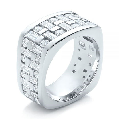 Jzora handmade wide emerald&round cut multi-stone anniversary sterling silver ring