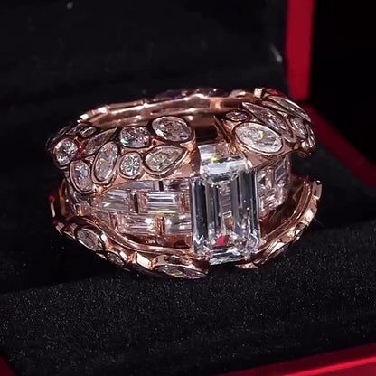 Jzora Handmade Stunning Emerald Cut 14K Rose Gold Plated Leaf Detail Men's Ring