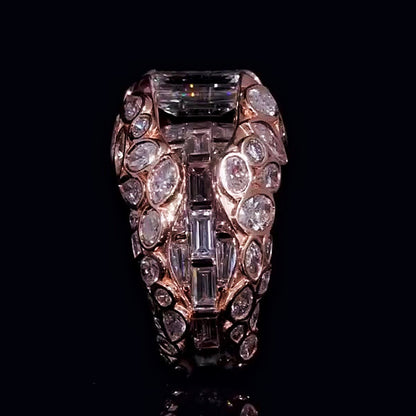 Jzora Handmade Stunning Emerald Cut 14K Rose Gold Plated Leaf Detail Men's Ring