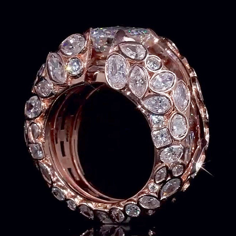 Jzora Handmade Stunning Emerald Cut 14K Rose Gold Plated Leaf Detail Men's Ring