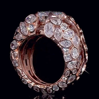 Jzora Handmade Stunning Emerald Cut 14K Rose Gold Plated Leaf Detail Men's Ring