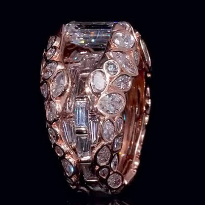 Jzora Handmade Stunning Emerald Cut 14K Rose Gold Plated Leaf Detail Men's Ring