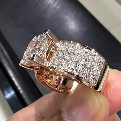 Jzora handmade 5ct princess cut moissanite men's wide band sterling silver ring