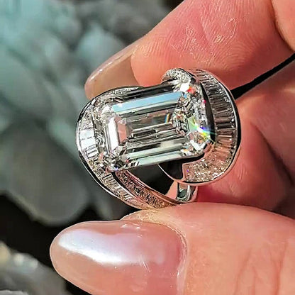 Jzora Handmade 10ct Emerald-Cut Celestial Orbit Statement Ring