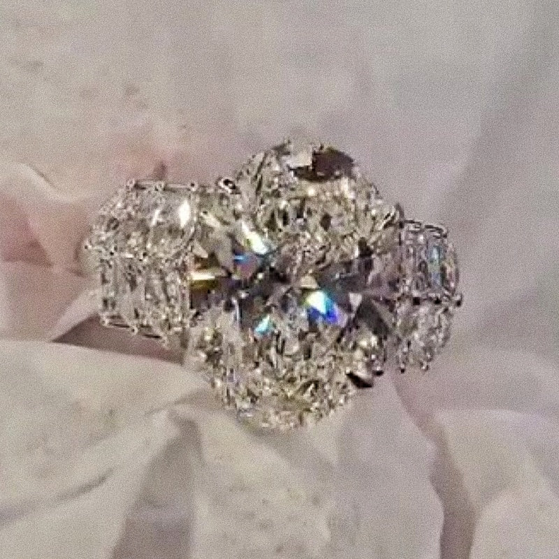Jzora Handmade Sparkling Oval Cut Moissanite Halo Engagement Ring