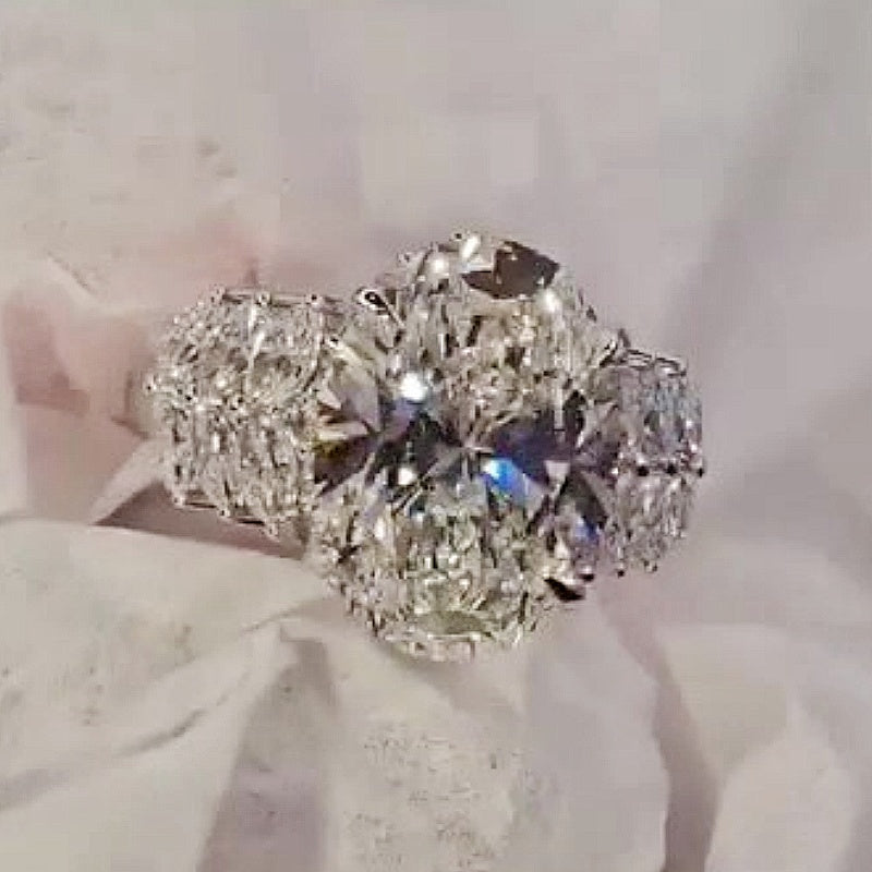 Jzora Handmade Sparkling Oval Cut Moissanite Halo Engagement Ring