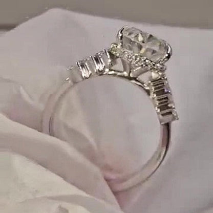 Jzora Handmade Sparkling Oval Cut Moissanite Halo Engagement Ring
