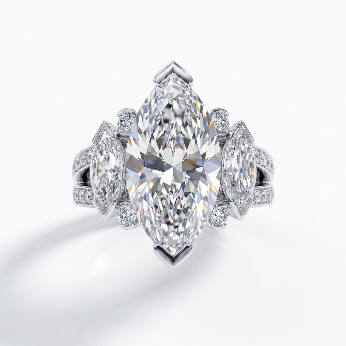 Jzora Handmade Sparkling Marquise Cut Three-Stone Engagement Ring