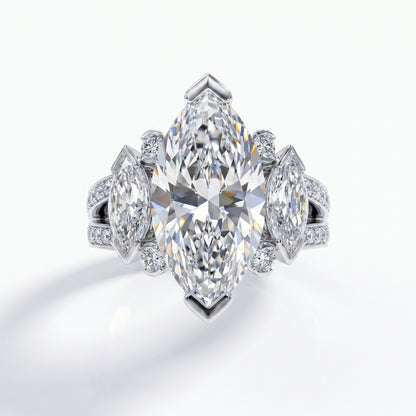 Jzora Handmade Sparkling Marquise Cut Three-Stone Engagement Ring
