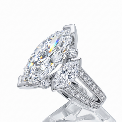 Jzora Handmade Sparkling Marquise Cut Three-Stone Engagement Ring