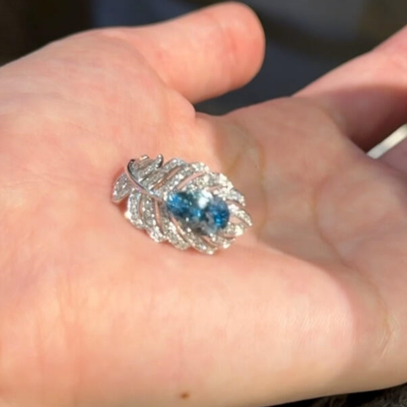 Jzora Handmade Elegant Feather‑Inspired Pear Cut L-Sapphire Blue Women’s Fashion Ring