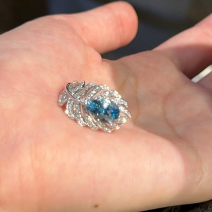 Jzora Handmade Elegant Feather‑Inspired Pear Cut L-Sapphire Blue Women’s Fashion Ring