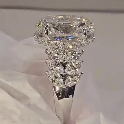 Jzora Handmade Sparkling Oval Cut Moissanite Halo Engagement Ring