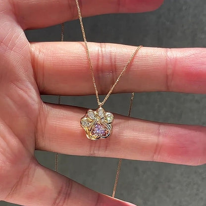 Jzora Handmade Heart CZ Cat Paw Charm Necklace