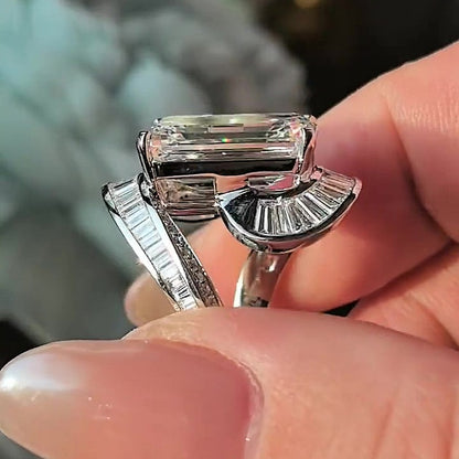 Jzora Handmade 10ct Emerald-Cut Celestial Orbit Statement Ring