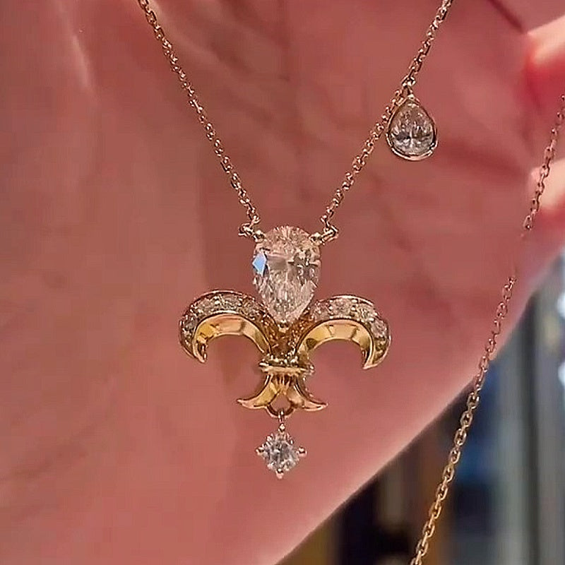 Jzora handmade classic royal iris pear drop iced sterling silver necklace