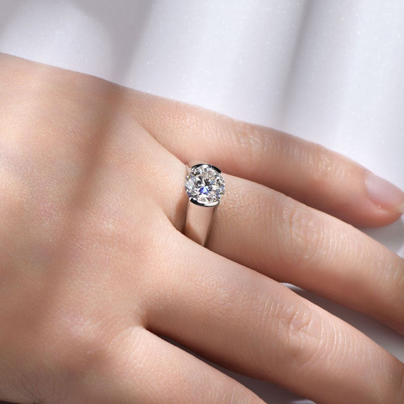 Jzora handmade 2ct timeless & classic round solitaire moissanite sterling silver ring