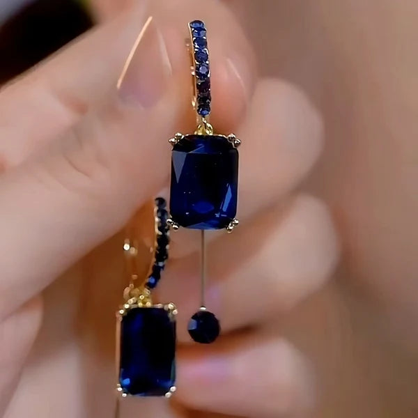 Jzora Handmade Sapphire Radiant Cut Trendy Elegant Earrings