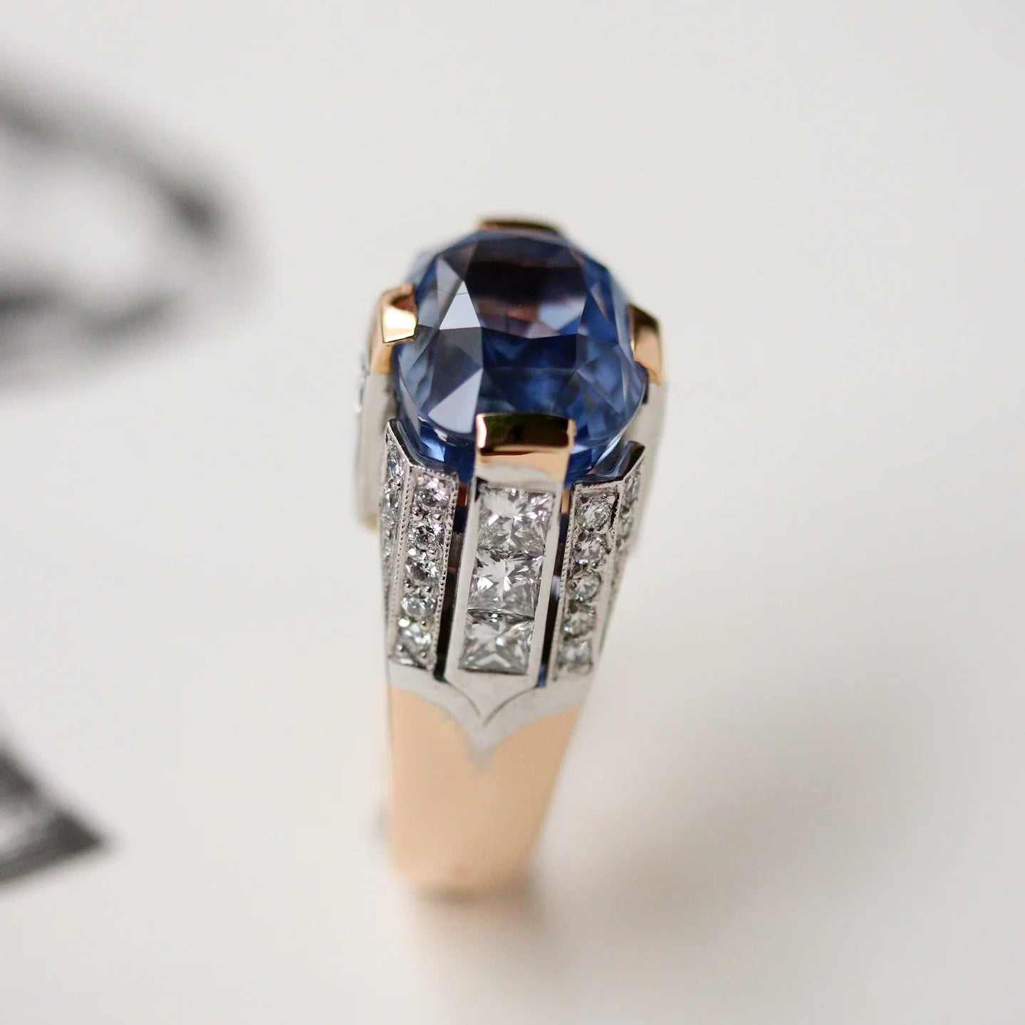 Jzora Handmade Sapphire Cushion Cut Two-Tone Men's Ring
