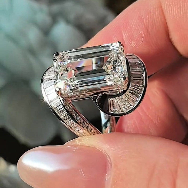 Jzora Handmade 10ct Emerald-Cut Celestial Orbit Statement Ring