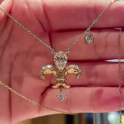 Jzora handmade classic royal iris pear drop iced sterling silver necklace