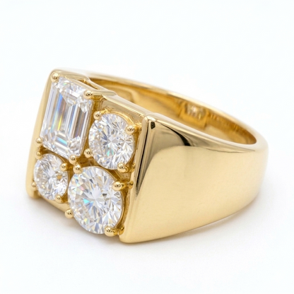 Jzora Handmade Vintage Round and Emerald Cut Men's Wide Band Ring