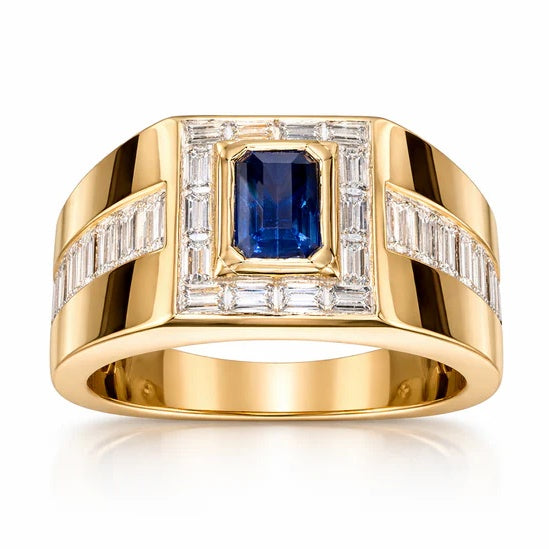 Jzora Handmade Sapphire 1.5CT Emerald Cut CZ Bold Men's Ring