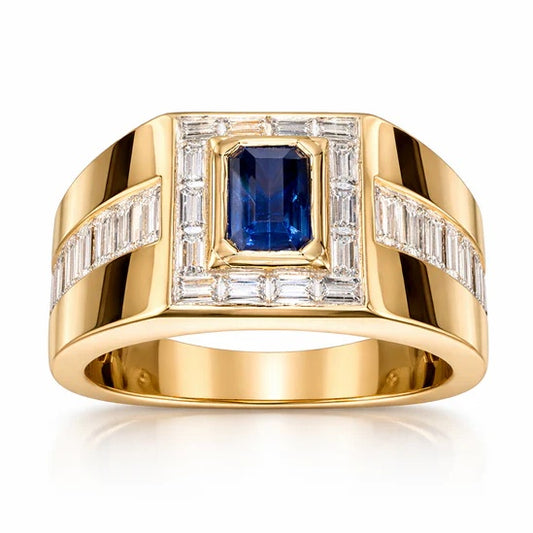 Jzora Handmade Sapphire 1.5CT Emerald Cut CZ Bold Men's Ring