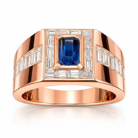 Jzora Handmade Sapphire 1.5CT Emerald Cut CZ Bold Men's Ring