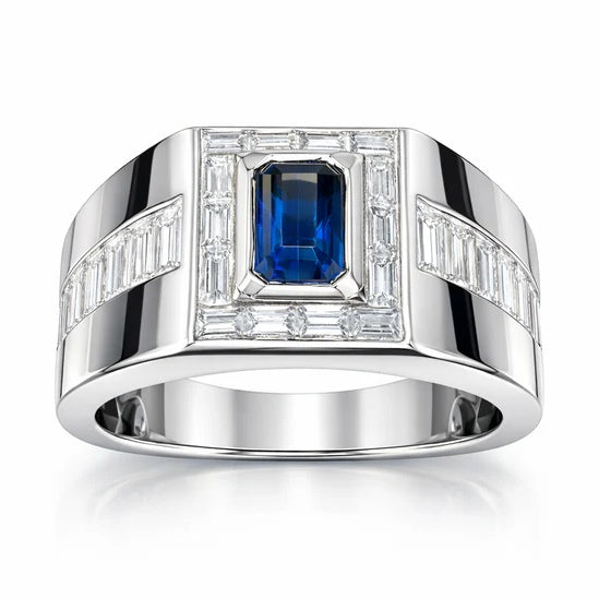 Jzora Handmade Sapphire 1.5CT Emerald Cut CZ Bold Men's Ring