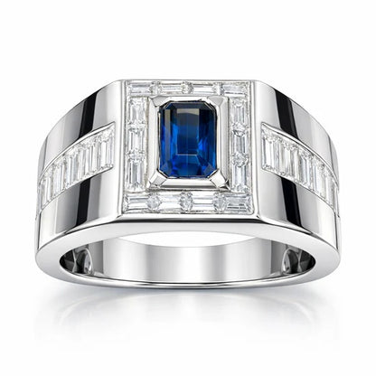 Jzora Handmade Sapphire 1.5CT Emerald Cut CZ Bold Men's Ring