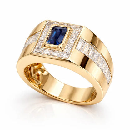 Jzora Handmade Sapphire 1.5CT Emerald Cut CZ Bold Men's Ring