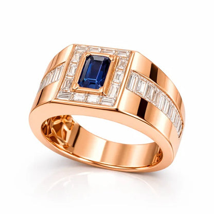 Jzora Handmade Sapphire 1.5CT Emerald Cut CZ Bold Men's Ring