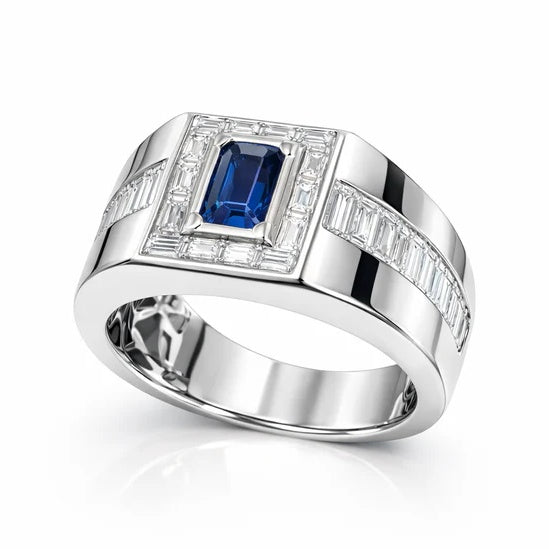 Jzora Handmade Sapphire 1.5CT Emerald Cut CZ Bold Men's Ring