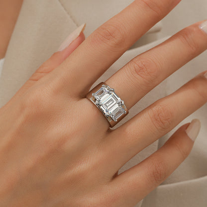 Jzora three stone radiant cut diamond wedding sterling silver wedding ring