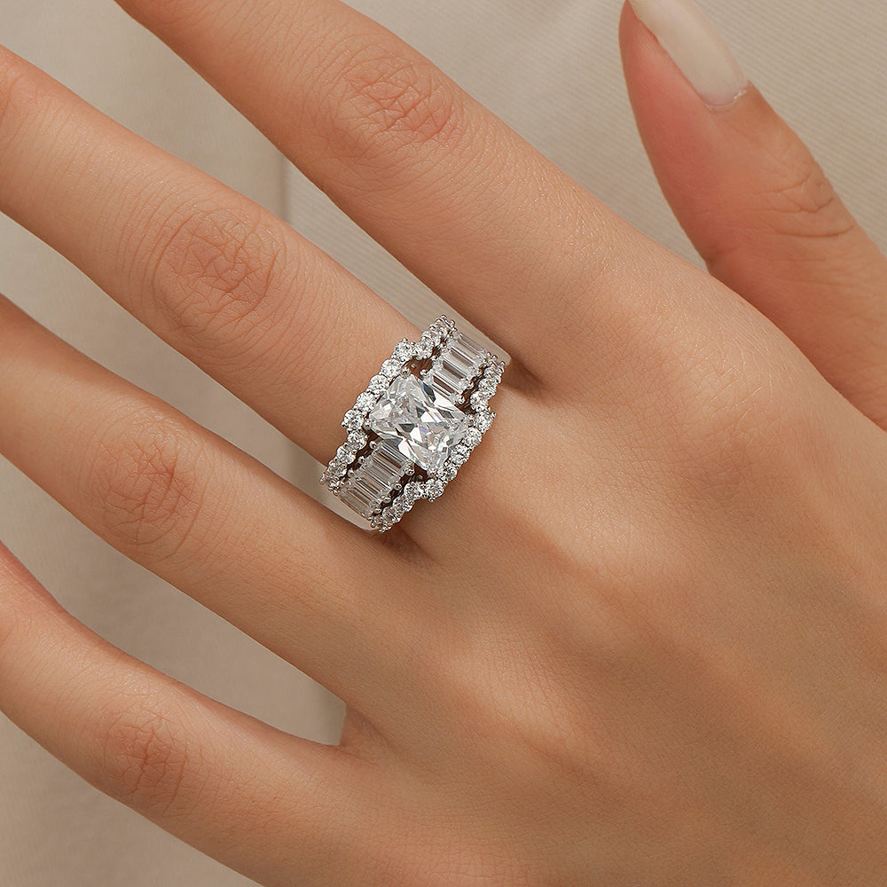 Jzora handmade diamond vintage radiant cut wedding ring 3pcs bridal set