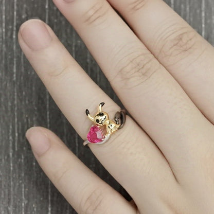 Jzora handmade peach pink heart fantasy creature ghost-inspired sterling silver ring