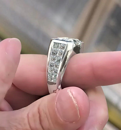 Jzora handmade 6ct emerald cut bezel set men's wedding band ring