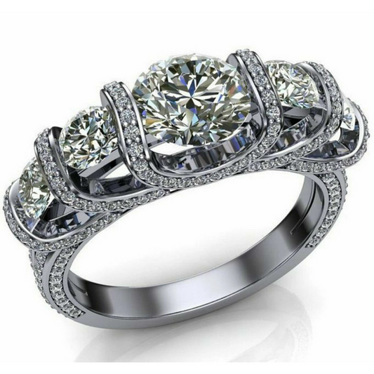 Jzora handmade round cut five-stone halo sterling silver ring