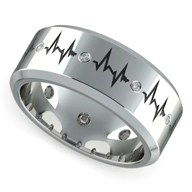Jzora handmade heartbeat pattern design men's ring