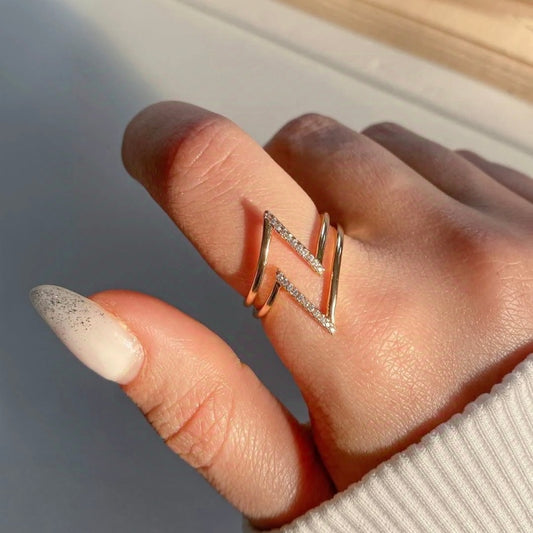 Jzora handmade zigzag geometric gold open ring